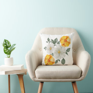 Cojín Decorativo Accent Floral de Flores Amarillas Blancas con Verd