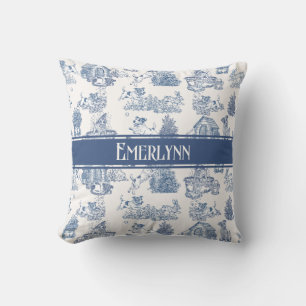 Cojín Decorativo Accent Monograma de Perro Toile Francés Azul
