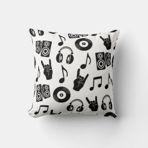 Cojín Decorativo Accesorios musicales: Patrón de cosecha monocromo.