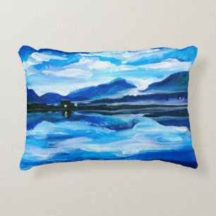 Cojín Decorativo Aceite Pintura del crepúsculo del lago de montaña