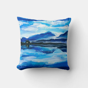 Cojín Decorativo Aceite Pintura del crepúsculo del lago de montaña