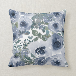 Cojín Decorativo Acento floral de color azul gris oscuro en polvo
