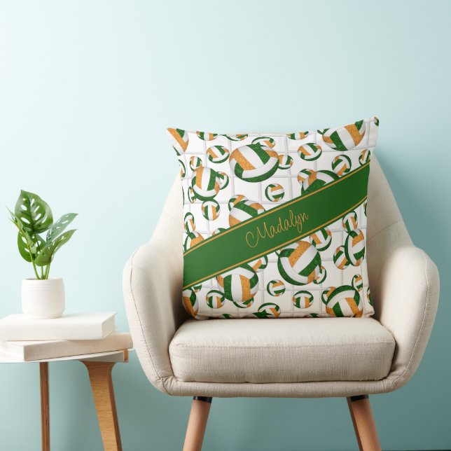 Cojín Decorativo acento neto del patrón de voleibol naranja verde (Silla)