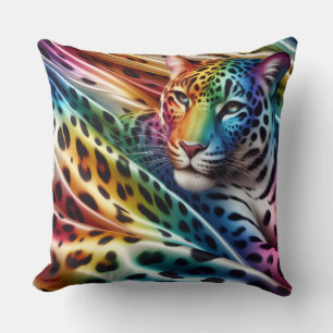 Cojín Decorativo Acentos Femeninos   Estampado de Leopardo Arcoíris