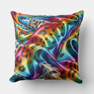 Cojín Decorativo Acentos Femeninos   Estampado de Leopardo Arcoíris