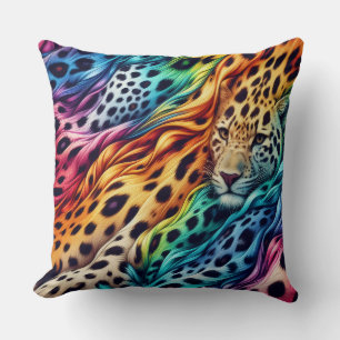 Cojín Decorativo Acentos Femeninos   Estampado de Leopardo Arcoíris