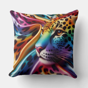Cojín Decorativo Acentos Femeninos   Estampado de Leopardo Arcoíris