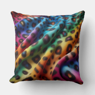 Cojín Decorativo Acentos Femeninos Estampado de Leopardo Arcoíris