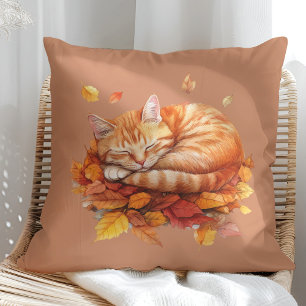 Cojín Decorativo Acogedor Ginger Sleeping Gato Terracotta Pillow