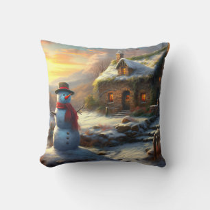 Cojín Decorativo Acogedores Navidades Cottage y Snowman Invierno