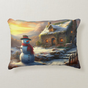 Cojín Decorativo Acogedores Navidades Cottage y Snowman Invierno