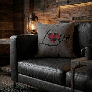 Cojín Decorativo Acojedor patrón de punto de amor a cuadros rojo bú