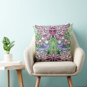Cojín Decorativo Acornados de flores de las aves de arte folclórico