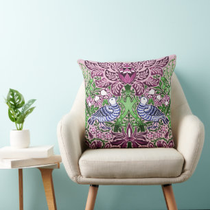 Cojín Decorativo Acornados de flores de las aves de arte folclórico