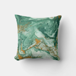 Cojín Decorativo Acrílico verde dorado: arte de textura de mármol.