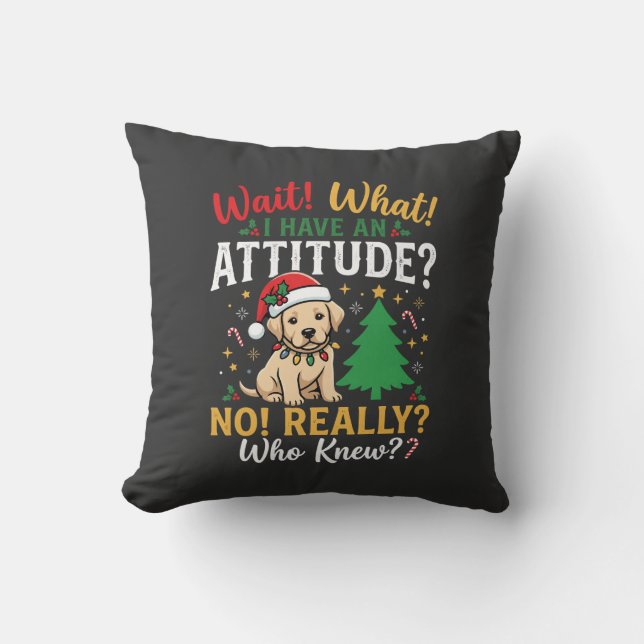 Cojín Decorativo Actitud Divertida de Perro en Navidad (Anverso)