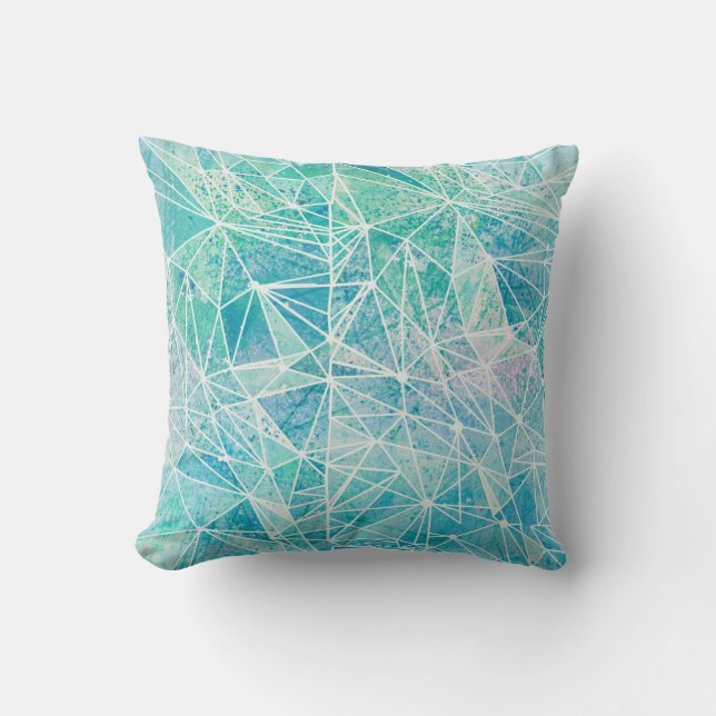 Cojín Decorativo acuamarina con espacio geométrico blanco (Anverso)