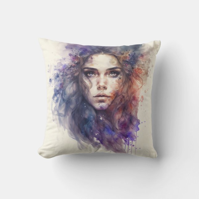Cojín Decorativo Acuarela abstracta de cara de mujer (Anverso)