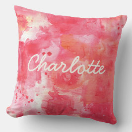 Cojín Decorativo Acuarela abstracta rosa nombre personalizado
