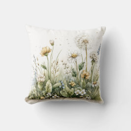 Cojín Decorativo Acuarela adorable de flores silvestres y hierbas 