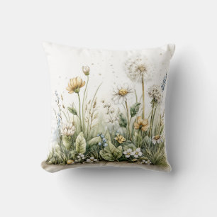 Cojín Decorativo Acuarela adorable de flores silvestres y hierbas