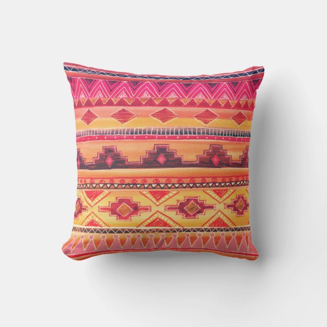 Cojín Decorativo acuarela africana, patrón vibrante (Anverso)