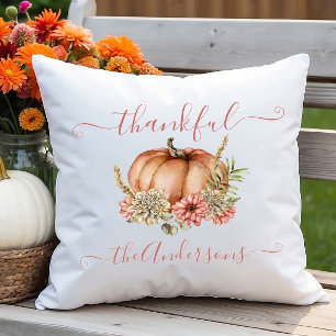 Cojín Decorativo Acuarela Agradecido Otoño Floral de Calabaza