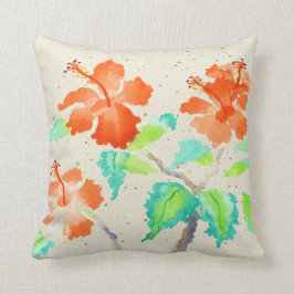 Cojín Decorativo Acuarela anaranjada del hibisco que pinta Washi