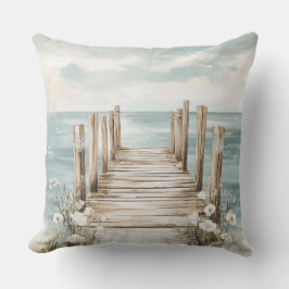 COJÍN DECORATIVO ACUARELA ANTIGUA MUELLE SOLITARIO AL MAR