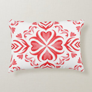 Cojín Decorativo acuarela arabesca roja: patrón ornamental.