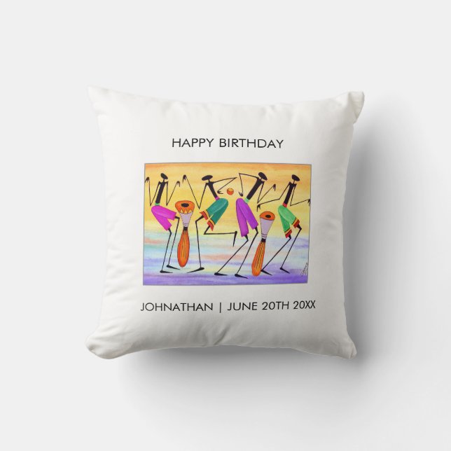 Cojín Decorativo Acuarela, arte africano, expresar felicidad (Anverso)