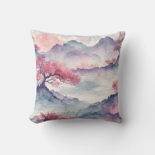 Cojín Decorativo Acuarela Arte Japonés Flor de Cerezo Pastel