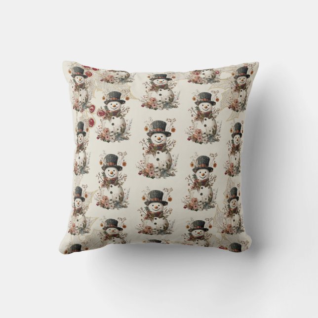 Cojín Decorativo Acuarela artística Snowman Beige Floral (Reverso)