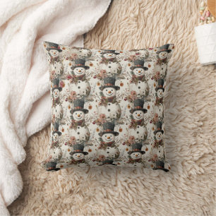 Cojín Decorativo Acuarela artística Snowman Rustic Floral