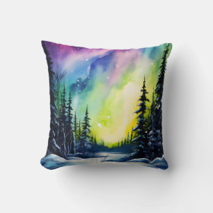 Cojín Decorativo Acuarela aurora boreal luces del norte