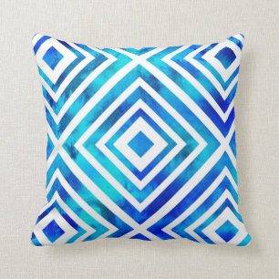 Cojín Decorativo Acuarela azul de la aguamarina geométrica