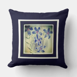 Cojín Decorativo Acuarela Azul Floral Acentuada
