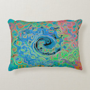 Cojín Decorativo Acuarela Azul Groovy Abstracto Retro Bañón Líquido