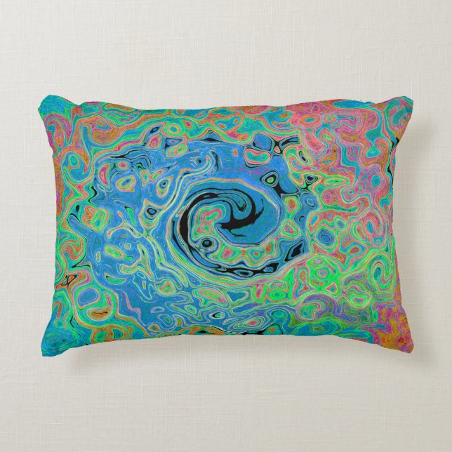 Cojín Decorativo Acuarela Azul Groovy Abstracto Retro Bañón Líquido (Anverso)