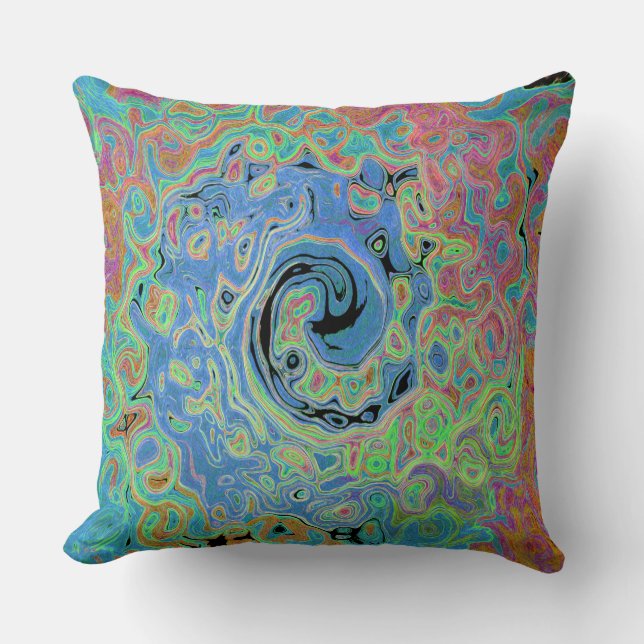 Cojín Decorativo Acuarela Azul Groovy Abstracto Retro Bañón Líquido (Anverso)