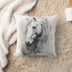Cojín Decorativo Acuarela blanca para caballos