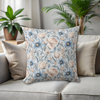 Cojín Decorativo Acuarela Botánica Azul y Rubor
