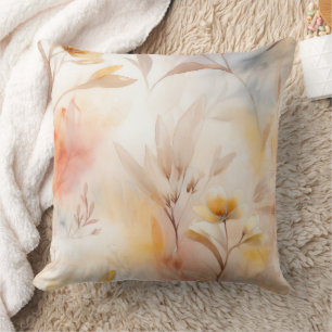 Cojín Decorativo Acuarela Botánica – Floral Azul, Crema y Cálida