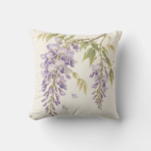Cojín Decorativo Acuarela Botánica Lila Wisteria Marfil