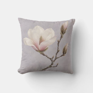 Cojín Decorativo Acuarela Botánica Malva Lila Niebla Magnolia Marfi
