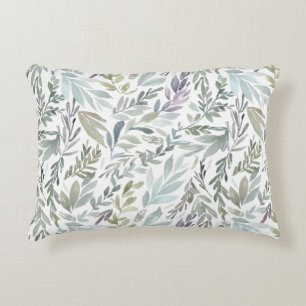 Cojín Decorativo Acuarela Botánica Verde Azul Elegante