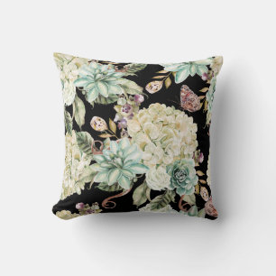 Cojín Decorativo Acuarela brillante: Patrón Rosa de Hydrangea.