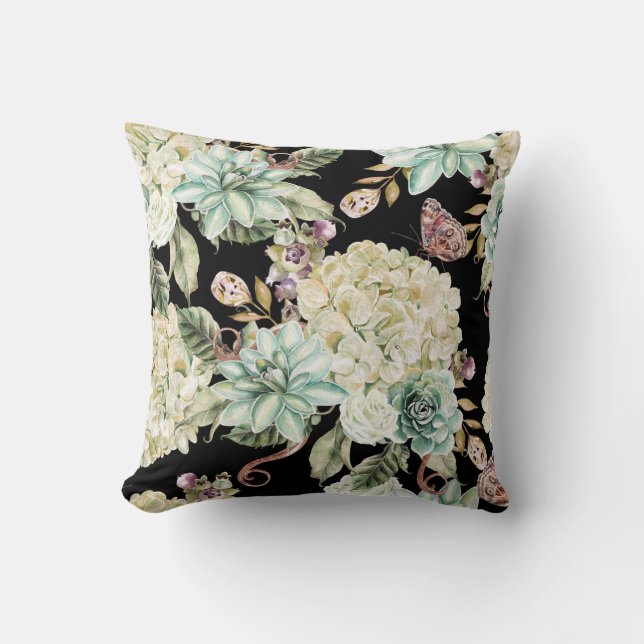 Cojín Decorativo Acuarela brillante: Patrón Rosa de Hydrangea. (Anverso)