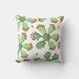 Cojín Decorativo Acuarela Cacti: Patrón de jardín tropical.
