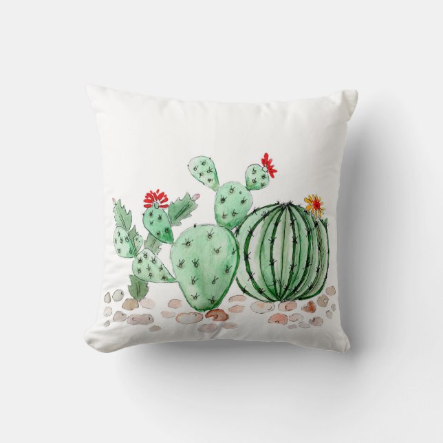 Cojín Decorativo acuarela, cactus (Anverso)